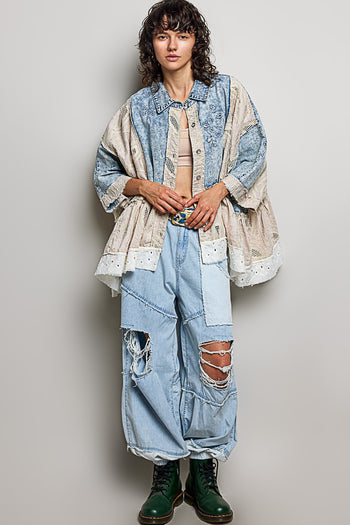 POL Vintage Embroidered Denim Shirt in Denim