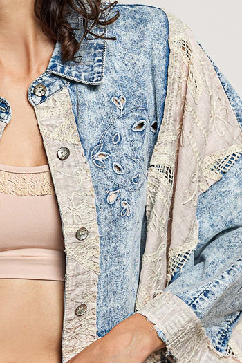 POL Vintage Embroidered Denim Shirt in Denim