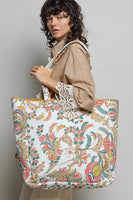 POL Quilted Jumbo Woven Tote in Coral Floral