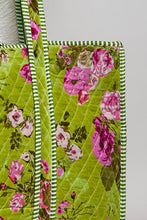 Load image into Gallery viewer, POL Mixed Print Quilted Velvet Tote in Lime
