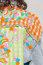 Load image into Gallery viewer, POL Plaid Contrast Denim Jacket Top With Hand-Embroidered Details in Denim
