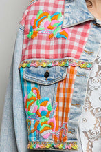Load image into Gallery viewer, POL Plaid Contrast Denim Jacket Top With Hand-Embroidered Details in Denim

