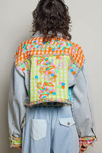 Load image into Gallery viewer, POL Plaid Contrast Denim Jacket Top With Hand-Embroidered Details in Denim
