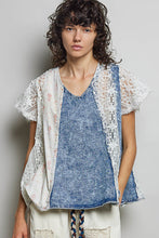 Load image into Gallery viewer, POL Floral Lace French Terry Top in Denim
