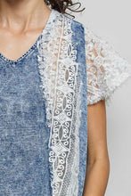 Load image into Gallery viewer, POL Floral Lace French Terry Top in Denim
