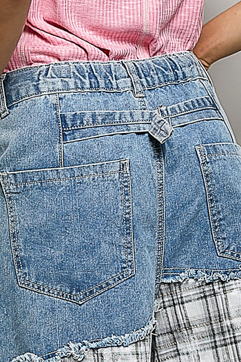 POL Twill Pants with Contrasting Asymmetrical Patchwork in Denim Multi