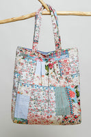 POL Quilted Mixed Patch Tote in Ivory/Blue