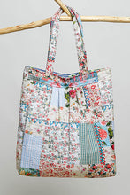Load image into Gallery viewer, POL Quilted Mixed Patch Tote in Ivory/Blue
