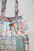 POL Quilted Mixed Patch Tote in Ivory/Blue