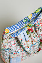 Load image into Gallery viewer, POL Quilted Mixed Patch Tote in Ivory/Blue
