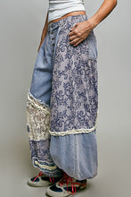 Load image into Gallery viewer, POL Denim and Print Crochet Ruffle Detailed Joggers in Denim
