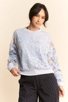 Davi & Dani Sheer Floral Embroidered Sweatshirt in Blue