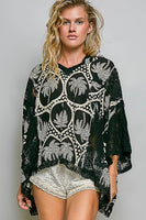 POL Mixed Floral Crochet Hoodie Top in Black Multi