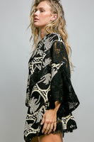 POL Mixed Floral Crochet Hoodie Top in Black Multi