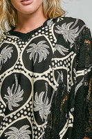 POL Mixed Floral Crochet Hoodie Top in Black Multi
