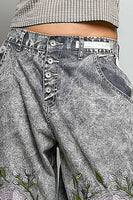 POL Floral Embroidered Twill Joggers in Black