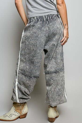 POL Floral Embroidered Twill Joggers in Black