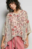 POL Mixed Floral Crochet Hoodie Top in Rose Pink Multi
