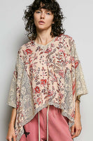 POL Mixed Floral Crochet Hoodie Top in Rose Pink Multi
