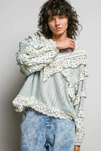 Load image into Gallery viewer, POL Textured Knit Top with Ruffle Detailed Mixed Lace in Mint Sage
