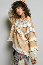 Load image into Gallery viewer, POL Textured Knit Top with Ruffle Detailed Mixed Lace in Peach Jam
