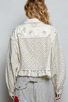 POL Contrasting Print Twill and Knit CROPPED Jacket in Natural