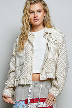 Load image into Gallery viewer, POL Contrasting Print Twill and Knit CROPPED Jacket in Natural
