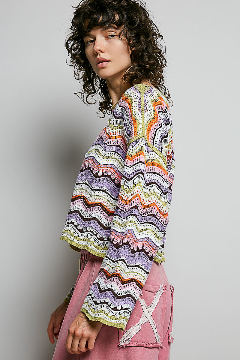 POL Multi Color Striped Crochet Top in Pink Multi – June Adel