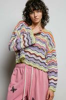 POL Multi Color Striped Crochet Top in Pink Multi