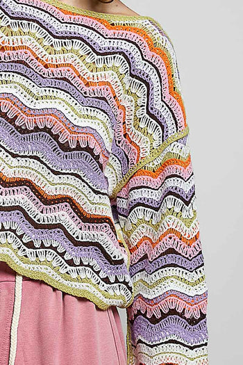 POL Multi Color Striped Crochet Top in Pink Multi