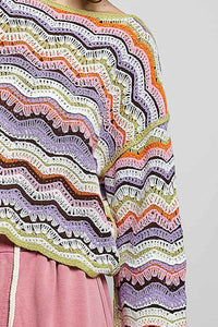 POL Multi Color Striped Crochet Top in Pink Multi – June Adel display picture 1