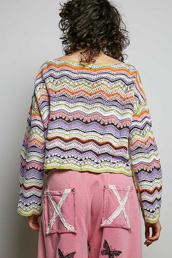 POL Multi Color Striped Crochet Top in Pink Multi