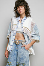 Load image into Gallery viewer, POL Mixed Prints and Ruffle Detailed Top in White/Blue Multi
