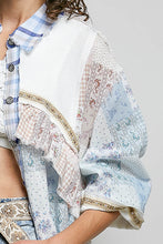 Load image into Gallery viewer, POL Mixed Prints and Ruffle Detailed Top in White/Blue Multi
