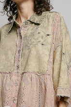 Load image into Gallery viewer, POL Vintage Embroidered Denim Shirt in Strawberry Matcha
