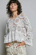 Load image into Gallery viewer, POL Floral Eyelet Crochet Knit Top in White
