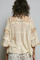 POL Floral Ruffle Zip Accent Ribbed Top in Natural