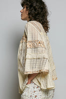 POL Floral Ruffle Zip Accent Ribbed Top in Natural