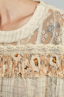 POL Floral Ruffle Zip Accent Ribbed Top in Natural