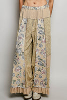 POL French Terry Patchwork Pants with Ruffle Hem in Dusty Choco