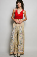 POL French Terry Patchwork Pants with Ruffle Hem in Dusty Choco