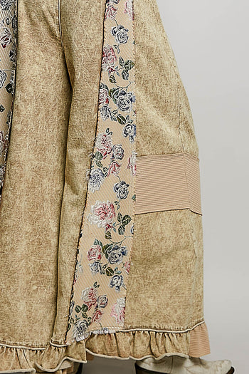 POL French Terry Patchwork Pants with Ruffle Hem in Dusty Choco