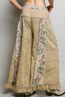 POL French Terry Patchwork Pants with Ruffle Hem in Dusty Choco