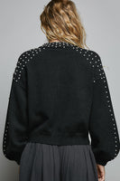 POL Knit Sweater with Pearls in Black