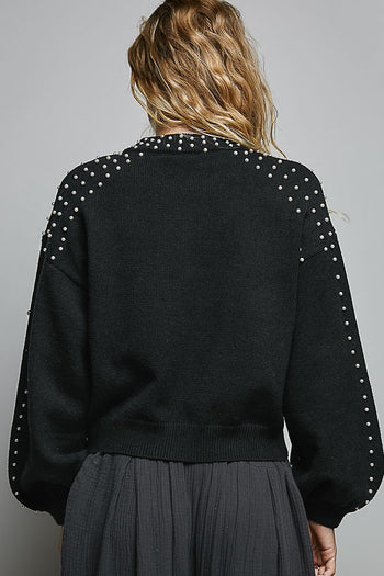 POL Knit Sweater with Pearls in Black