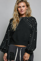 POL Knit Sweater with Pearls in Black