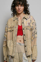 POL French Terry Patchwork Jacket in Dusty Choco