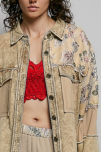 POL French Terry Patchwork Jacket in Dusty Choco