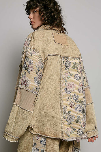 POL French Terry Patchwork Jacket in Dusty Choco