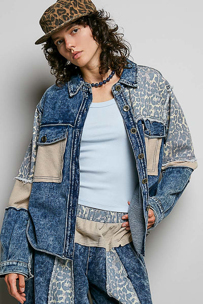 POL French Terry Patchwork Jacket in Indigo – June Adel